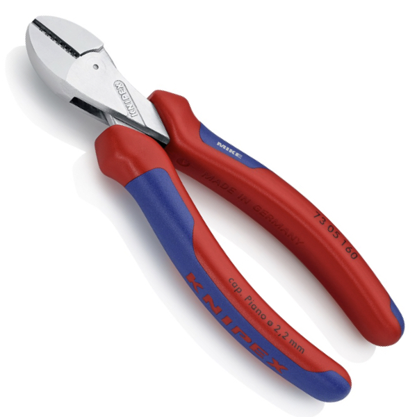 KNIPEX 73 05 160 SB X-Cut® Compact Diagonal Cutter high lever transmission 160 mm chrome-plated with multi-component handles chrome-plated