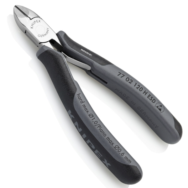 KNIPEX 77 02 120 H ESD Electronics Diagonal Cutter with carbide cutting edges ESD 120 mm with multi-component handles mirror polished