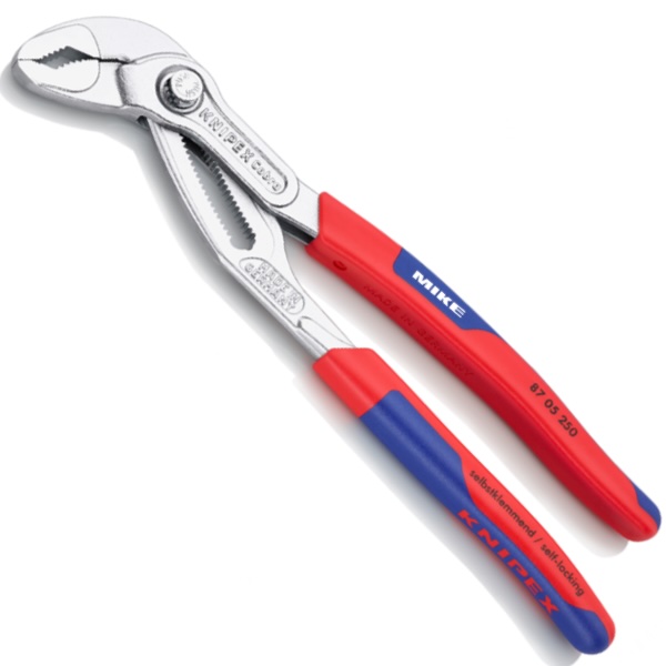 Kìm mỏ quạ 10 inch KNIPEX 87 05 250 Cobra®, mạ chrome, cán bọc nhựa đa màu