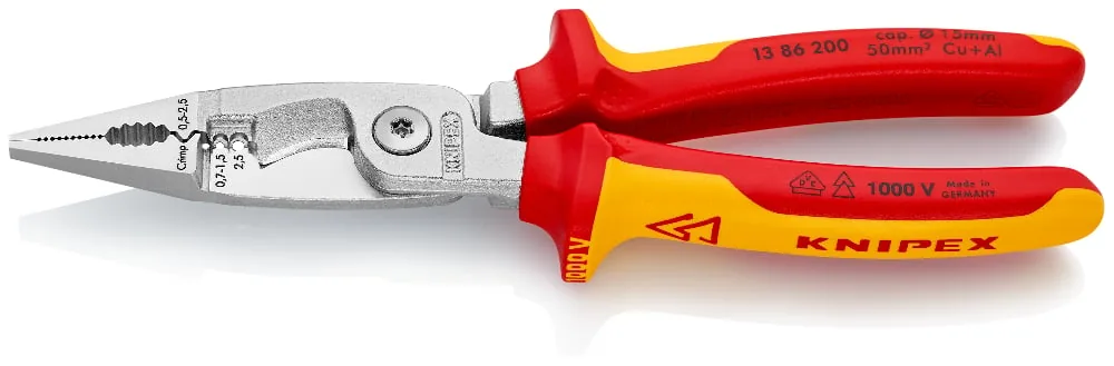 KNIPEX 13 86 200 Pliers for Electrical Installation 200 mm chrome-plated insulated with multi-component grips, VDE-tested chrome-plated thumbnail 2