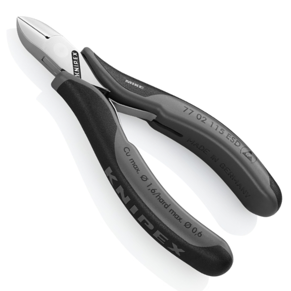 KNIPEX 77 02 115 ESD Electronics Diagonal Cutters ESD with box joint 117 mm with multi-component handles mirror polished