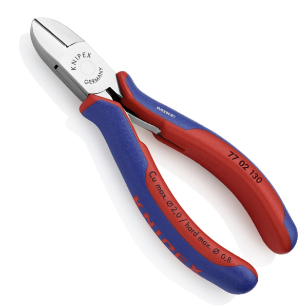 KNIPEX 77 02 130 Electronics Diagonal Cutter with box joint 130 mm with multi-component handles mirror polished