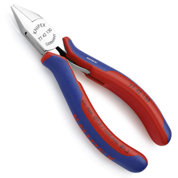 KNIPEX 77 42 130 Electronics Diagonal Cutter with box joint 130 mm with multi-component handles mirror polished