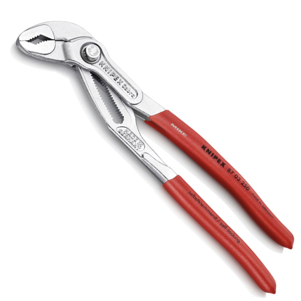 KNIPEX 87 03 250 Cobra® High-Tech Water Pump Pliers 250 mm chrome-plated with non-slip plastic coating chrome-plated