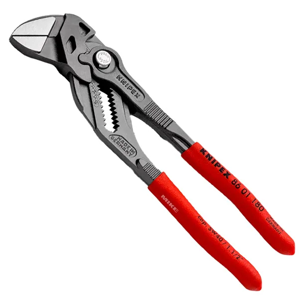 Kìm mỏ quạ Knipex  86 01 180 size 7', độ mở ngàm 23mm, số bước chuyển 15, bề mặt mạ xám chống gỉ, cán bọc PVC nhám