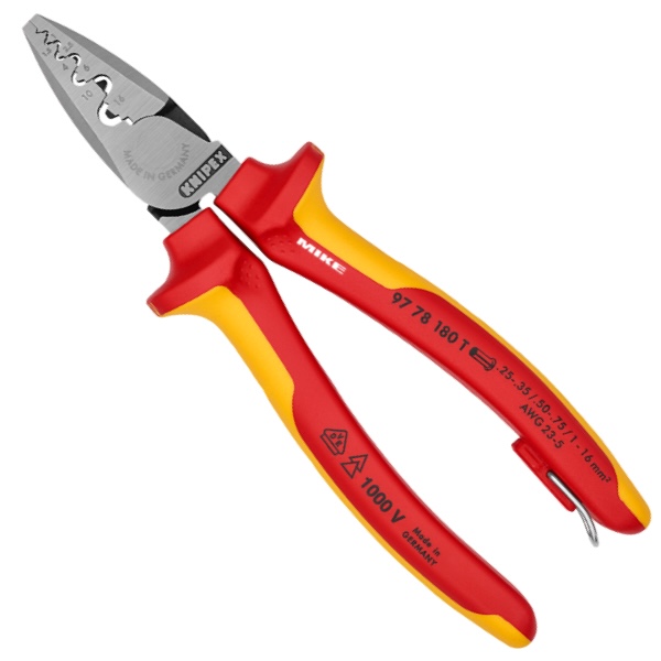 Kìm bấm cos Knipex 97 78 180 T cách điện VDE, móc chống rơi