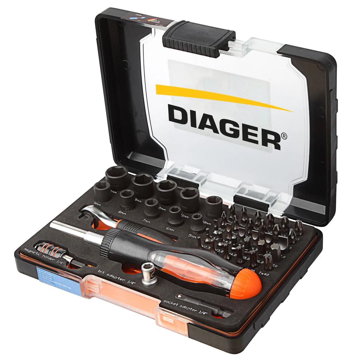 Bộ đầu vít đa năng Diager U644C, gồm 45 chi tiết trong hộp nhựa chuyên dụng